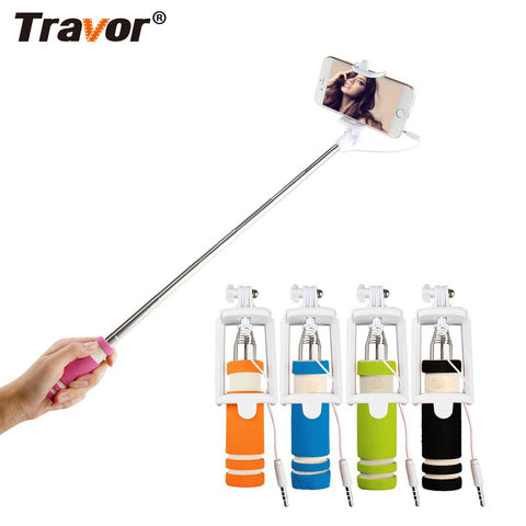 Travor 5 Color Mini Extendable Handheld Selfie Stick Wired Remote Shutter Monopod for all brands cell phone mini selfie Stick