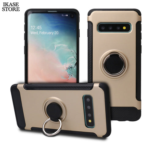 Phone case for Samsung Galaxy S10 plus , Ikase store Shockproof Carbon Fiber Phone case Finge ring holder case With Car magnetic