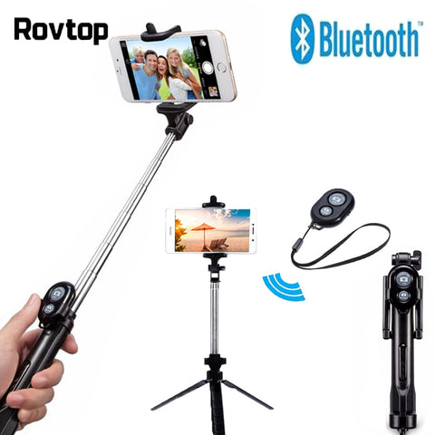 Rovtop Bluetooth Extendable Remote Shutter Selfie Stick Tripod For Xiaomi Android Selfie Stick Monopod For IPhone Huawei IOS